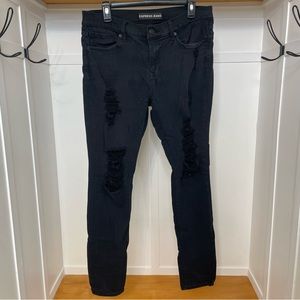 Express Black Distressed Mid Rise Legging Jeans 12 Long